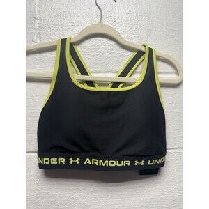 Under Armour Women's Sz L/G Cross-Back Impact Sports Bra-Black/yellow NWT